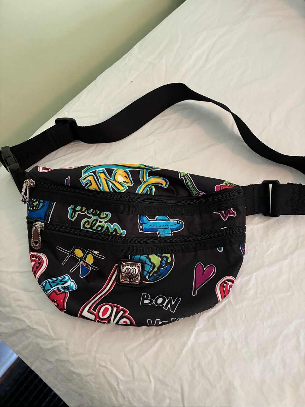 Brighton Black Graphic Belt Bag with Multicolor Accents